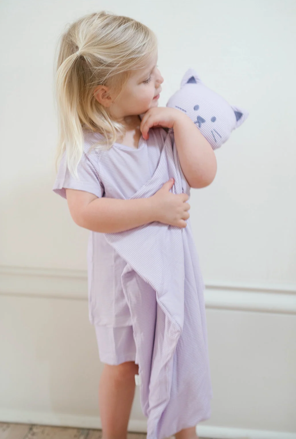 Uptown Baby | Purple Mini-Stripe Kitty Lovey Blanket + Paci Clip Holder