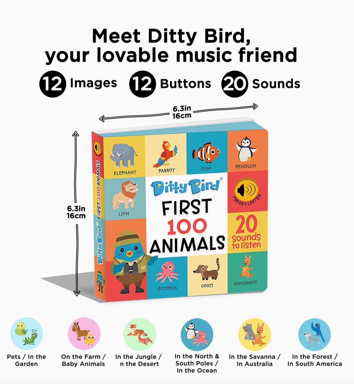 Ditty Bird |  First 100 Animals Baby Sound Book