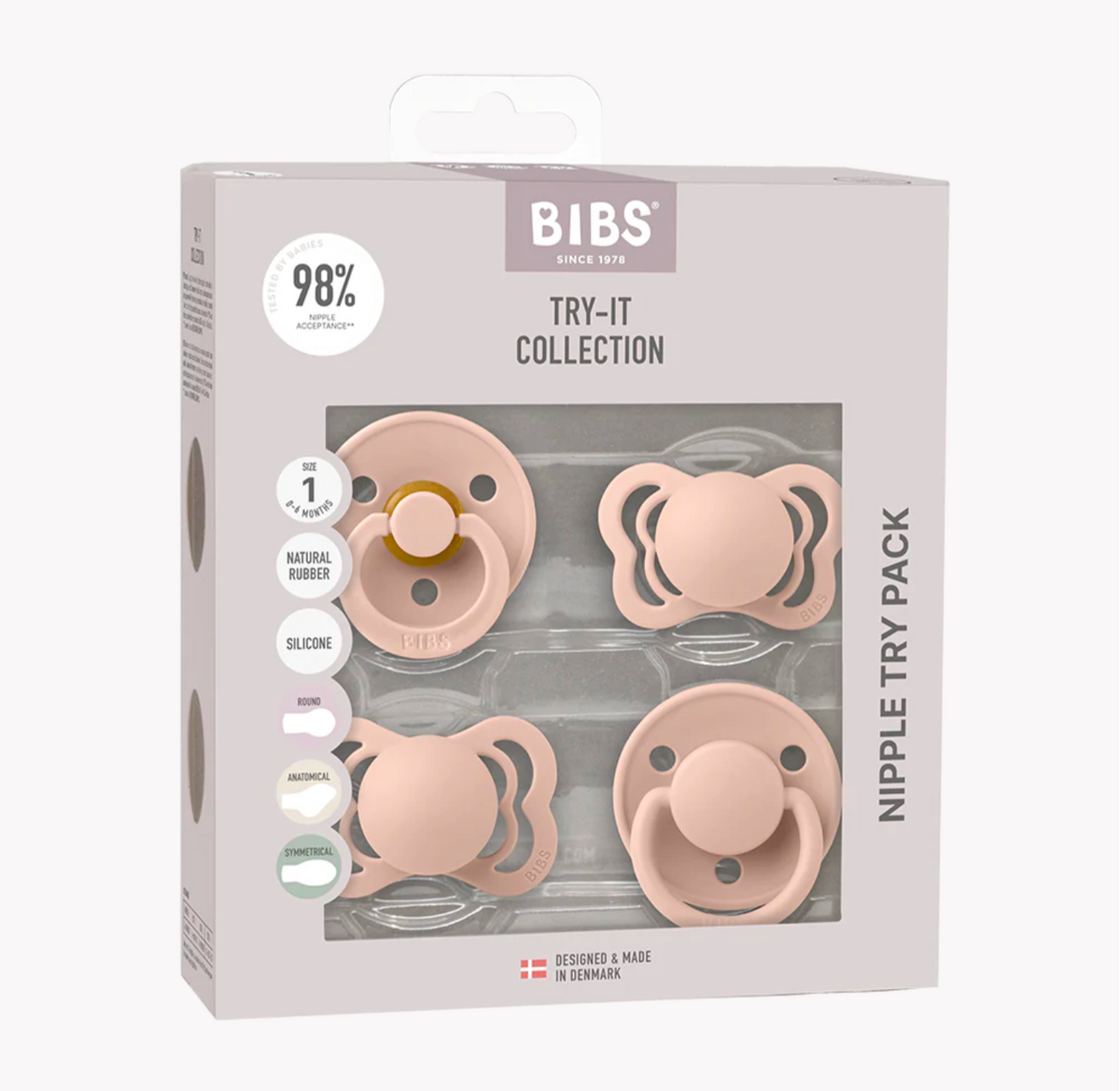 BIBS Try-it Silicone & Latex Pacifier Collection - Blush