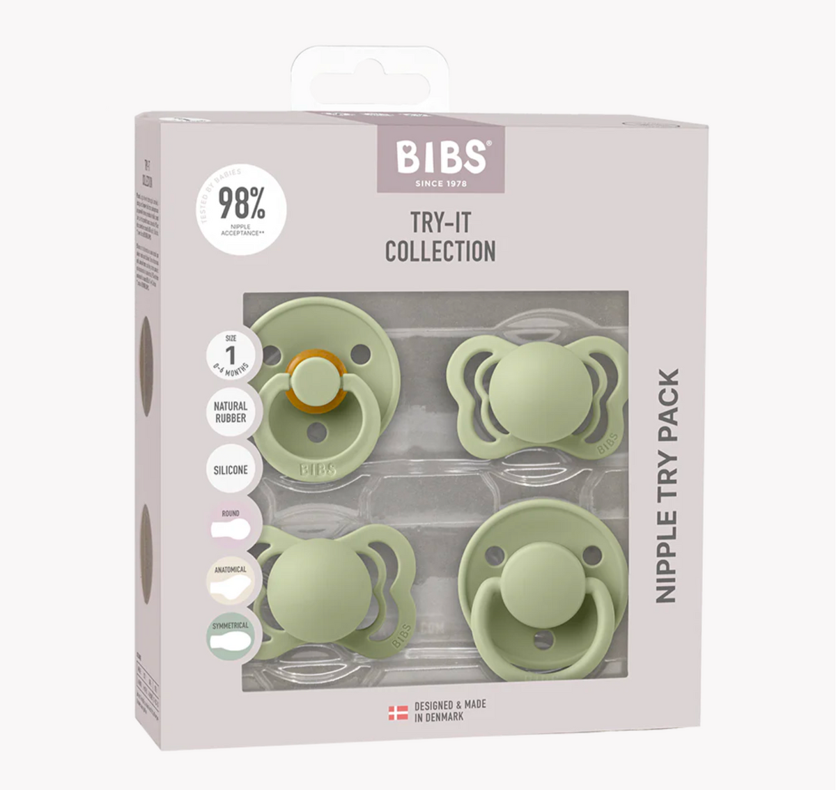 BIBS | Try-it Silicone & Latex Pacifier Collection - Sage