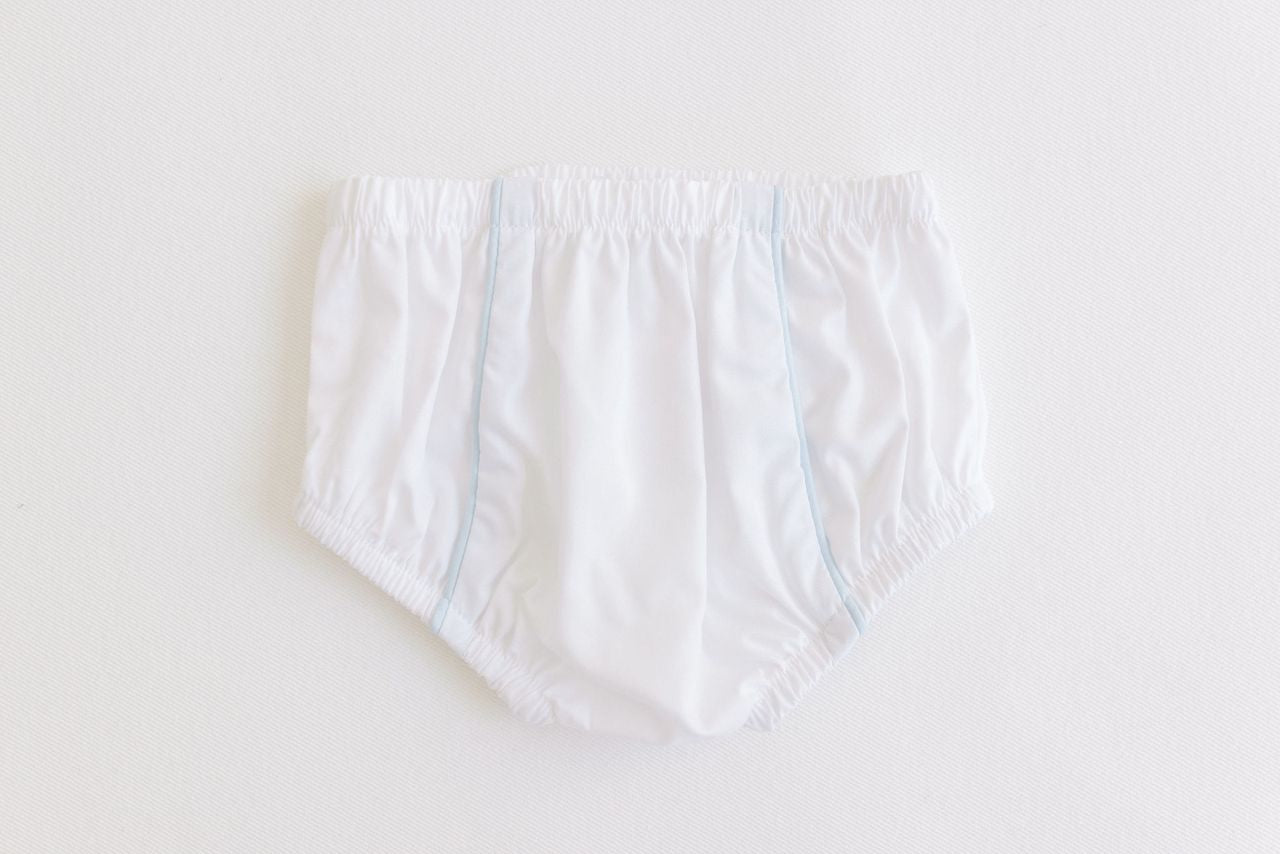 Terry Tots Diaper Cover in White with Blue Trim 0-3 MONTHS