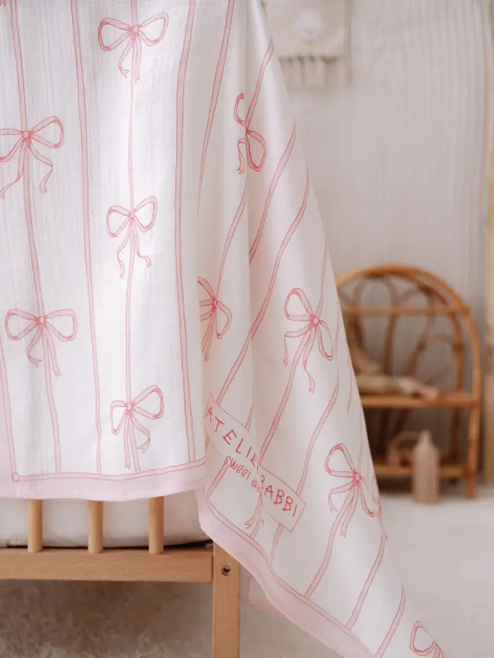Atelier Babbi | Muslin Baby Swaddle in Pink Ribbon