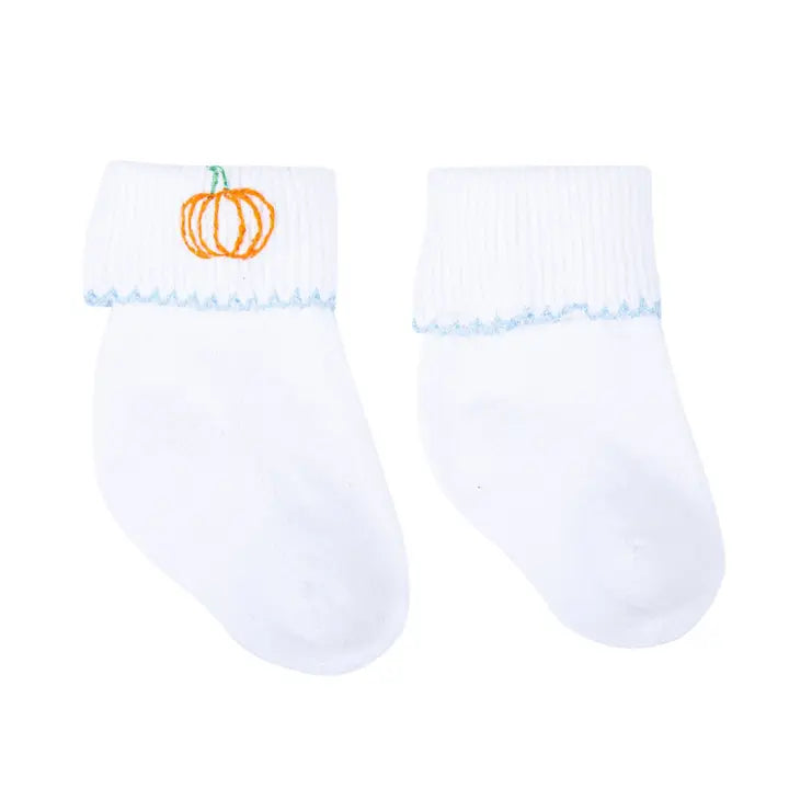 Magnolia Baby Vintage Pumpkin Picking Embroidered Socks-Boy