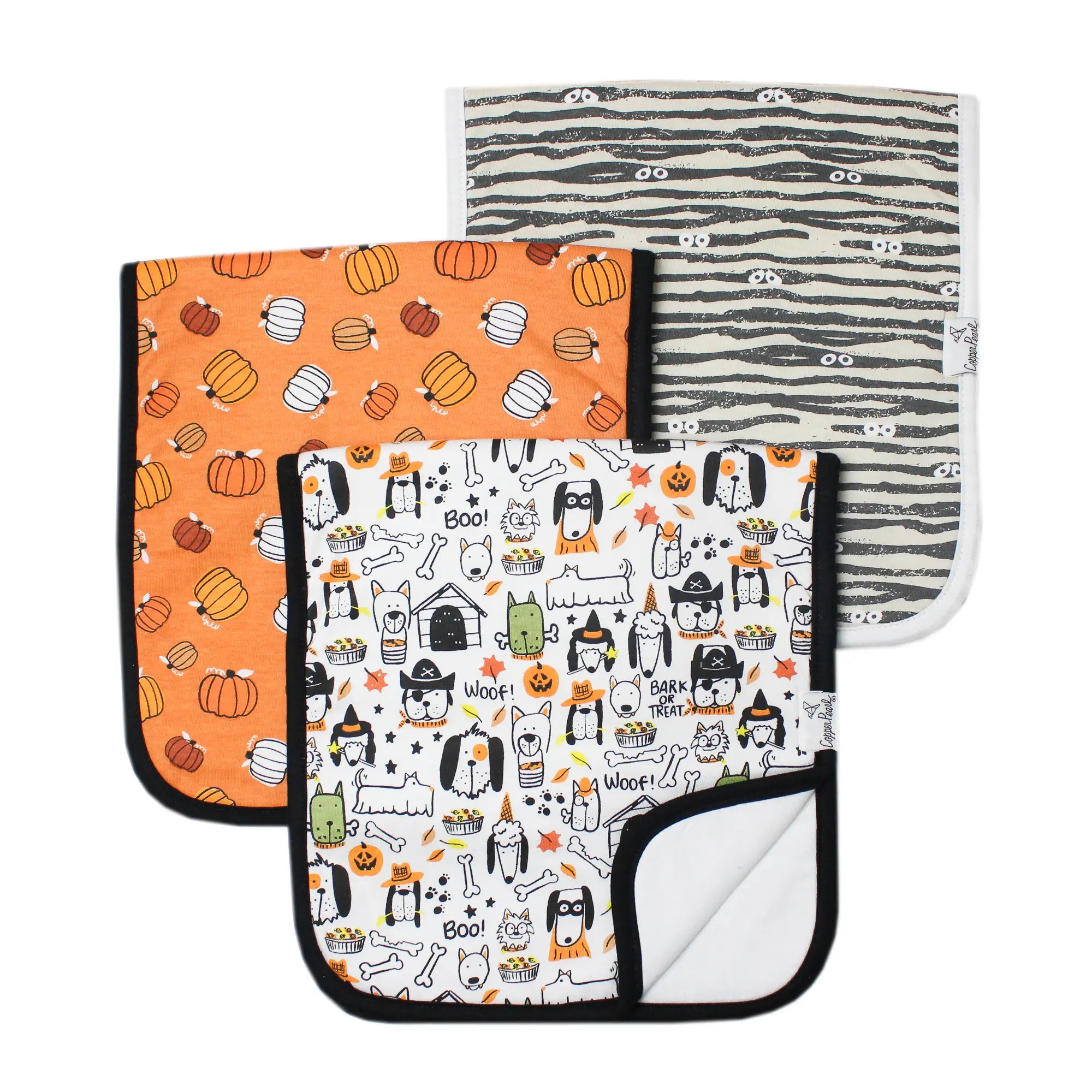 Copper Pearl Burp Cloths in Bones (Halloween)