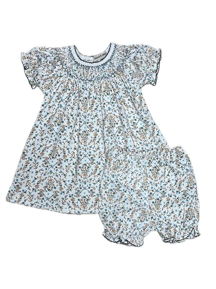 Marco & Lizzy Blue Floral Hand Smocked Girls Bishop Ariana and Drew