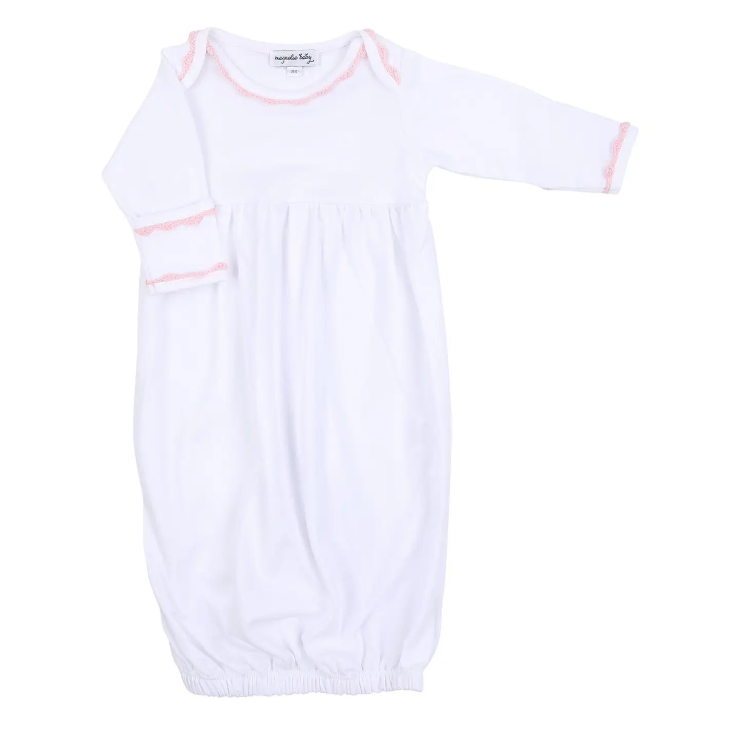 Magnolia Baby Baby Joy Gown with Pink Crochet Trim