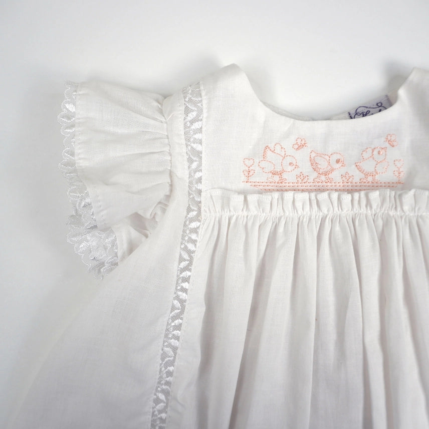 Marcela White Embroidered Chicks Ruffle Sleeve Dress