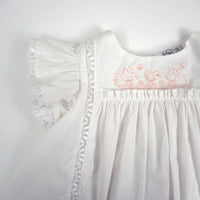 Marcela White Embroidered Chicks Ruffle Sleeve Dress