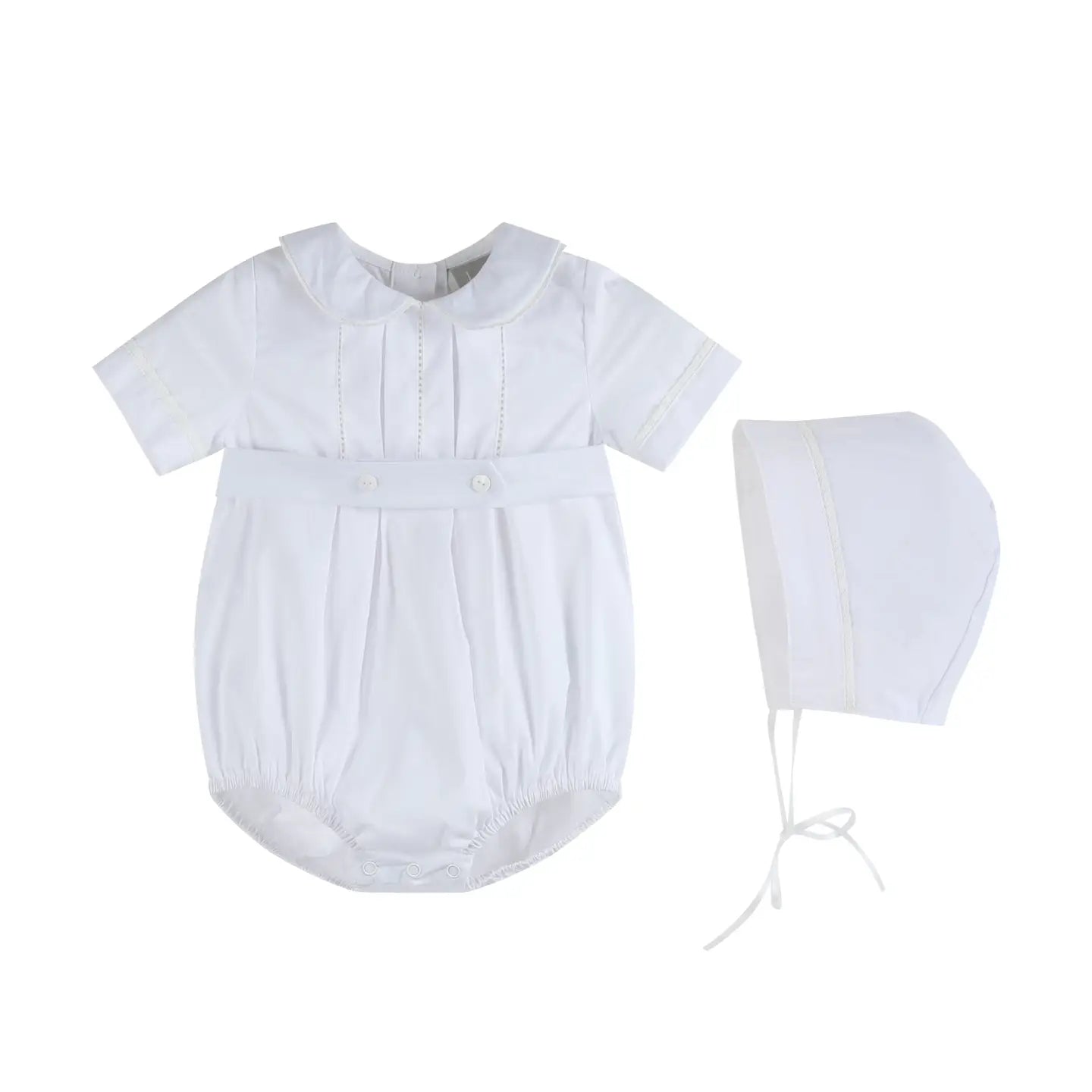 Lil Cactus White Collared Button Romper with Bonnet