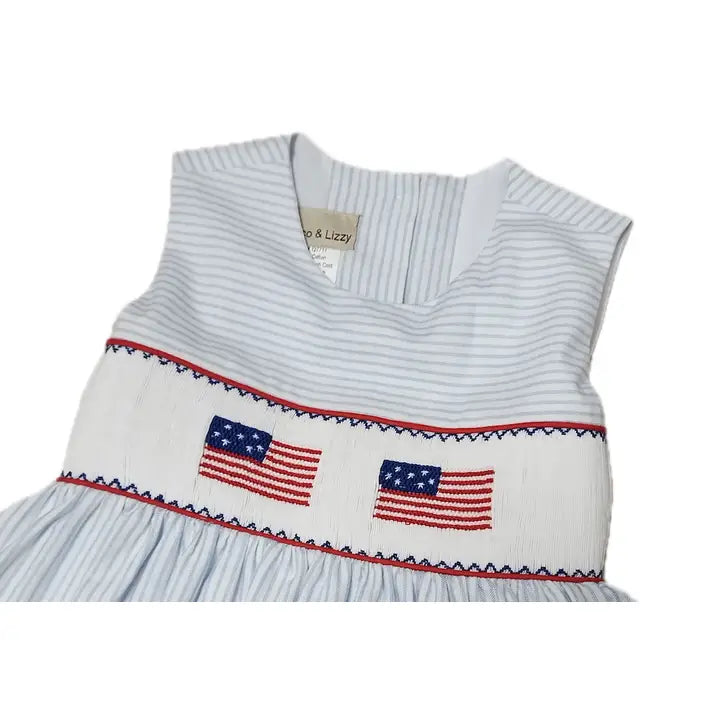 Marco & Lizzy | Girl's Hand Smocked Light Blue Dress - 4th of July