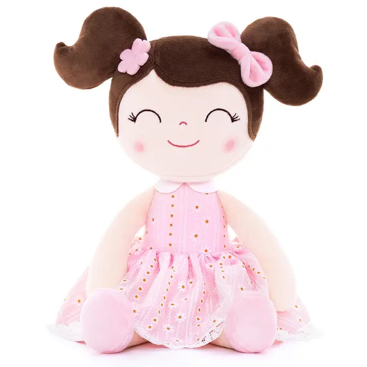 Tiny Tots Light Pink Plush Doll with Dark Brown Hair