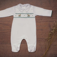 Almudena Baby Green Rocking Horse Smocked Footie
