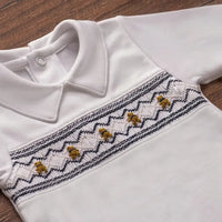 Almudena Baby Bears in Navy White Smocked Footie