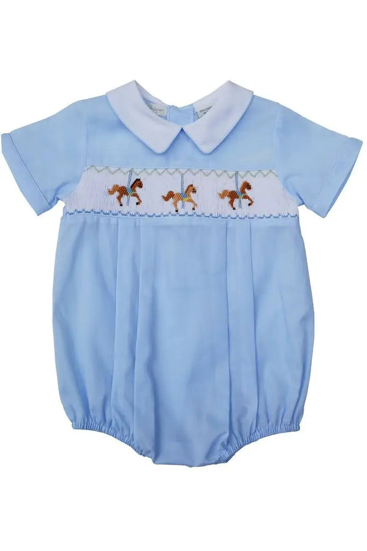 Carriage Boutique Baby Boys Hand Smocked Classic Creeper Blue Carousel