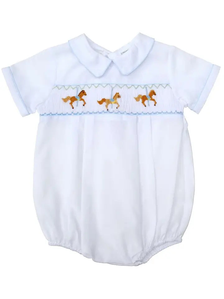 Julius Berger & Carriage Boutique Baby Boys Hand Smocked Classic Creeper - White Carousel
