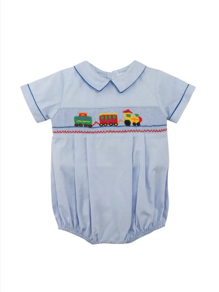 Julius Berger & Carriage Boutique Smocked Train Baby Boy Bubble Romper