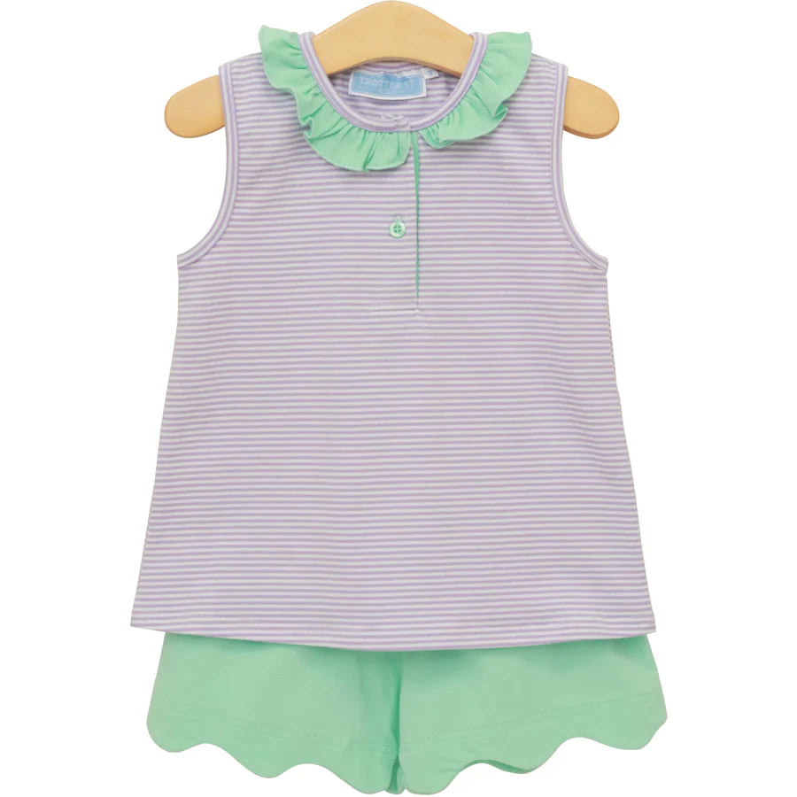 Trotter Street Nora Short Set- Lavender Stripe/Mint