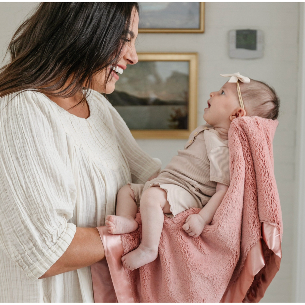 Saranoni | Satin Border Lush Receiving Blanket in Dusty Peach