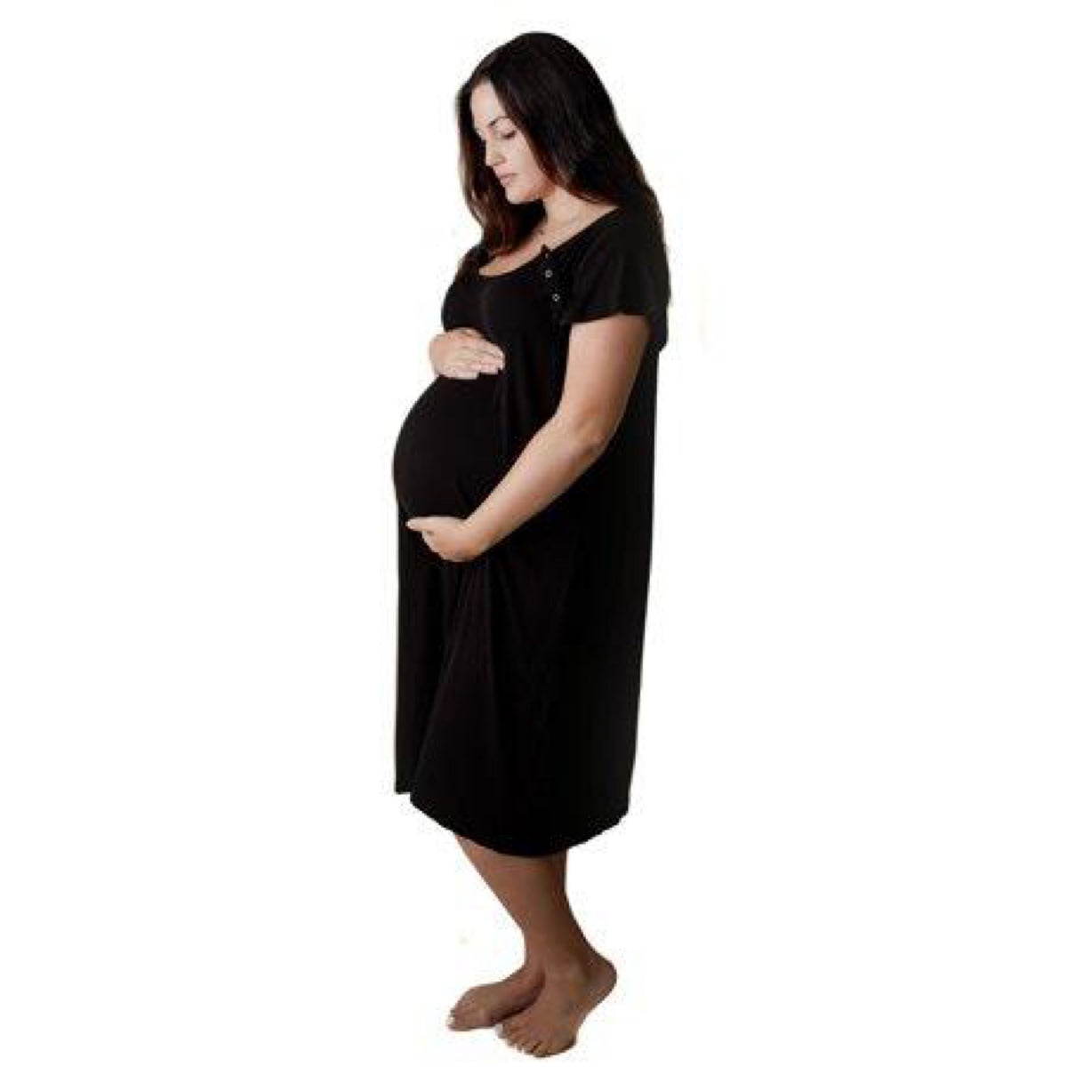Three Little Tots Ribbed Black Labor and Delivery Nursing Gown