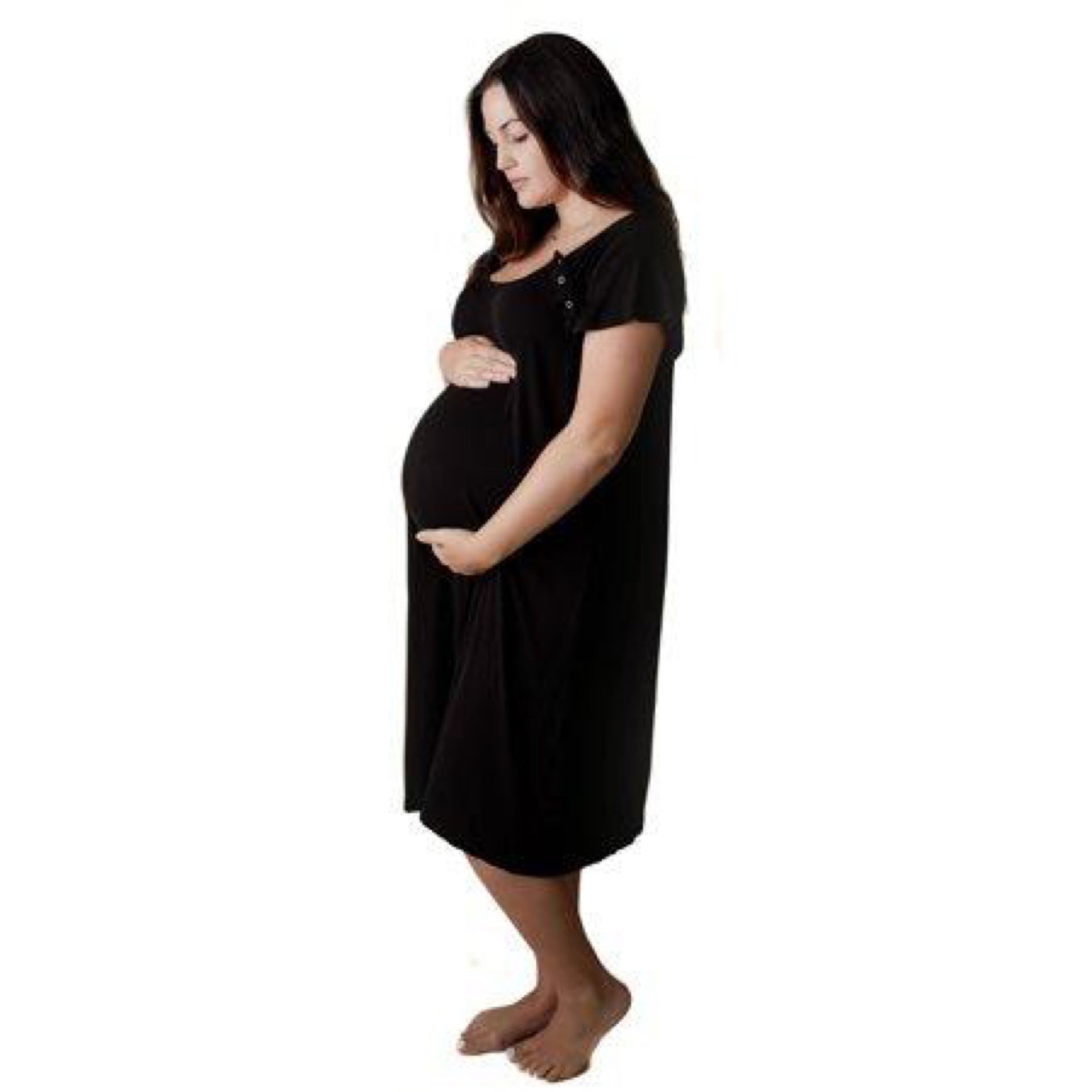 Three Little Tots Ribbed Black Labor and Delivery Nursing Gown