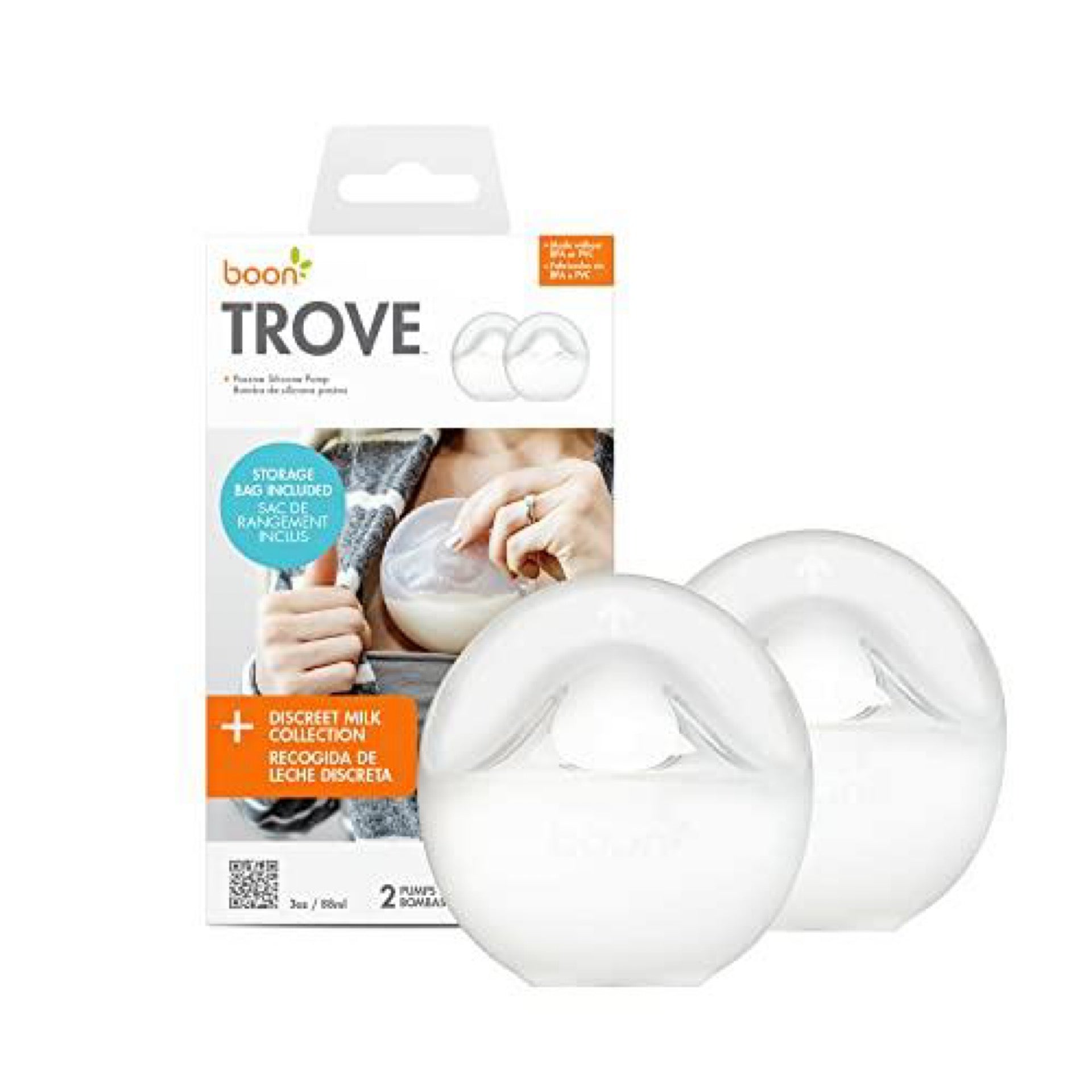 Boon Trove Silicone Manual Breast Pump with Travel Pouch - Hands Free Breast Pump - Passive Breast Milk Collector Shell for Newborns - Breastfeeding Essentials