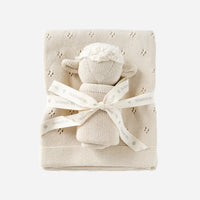 The Blueberry Hill Heirloom Pique Blanket & Lamb Lovey Gift Set, Cream | Organic Cotton