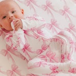 Copper Pearl | Bamboo Convertible Zip-Up Footie Pajama in Bow My Gosh