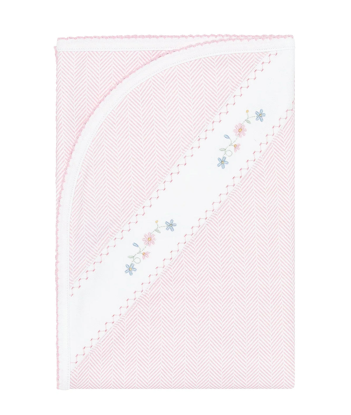 Nellapima | Pink Herringbone Embroidered Receiving Blanket