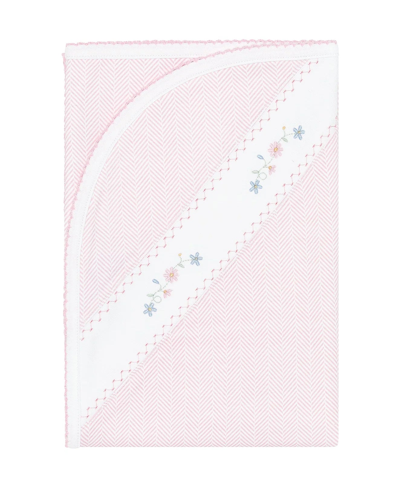 Nellapima | Pink Herringbone Embroidered Receiving Blanket
