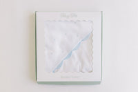 Terry Tots Hooded Towel in White with Blue Embroidered Dots